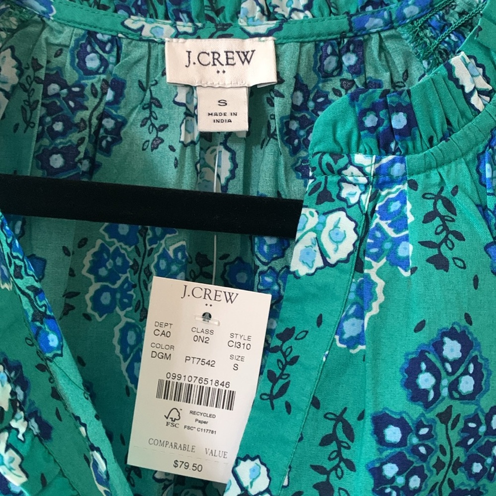 J. Crew Factory flutter sleeve top in Dublin green, size small, NWT - Picture 2 of 3